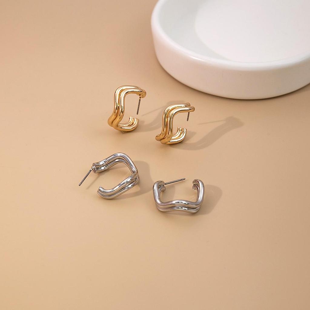 Silver Needle Geometric Irregular Stud Earrings - Simple Cool Style Four-Sided Design
