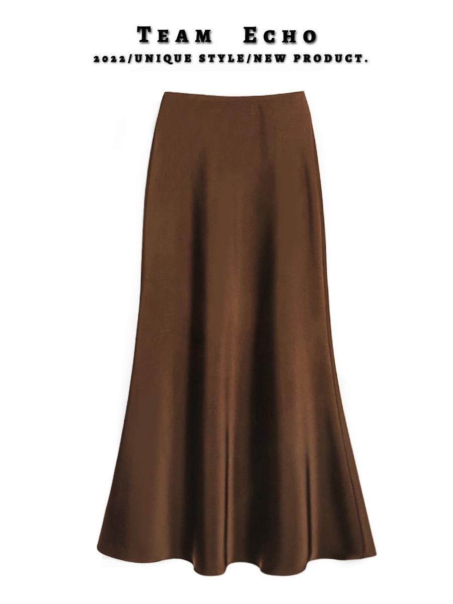 

Юбка А-силуэта с завышенной талией, из атласа, с эффектом похудения, с хвостом «рыбий хвост», для весны/лета Extra Large