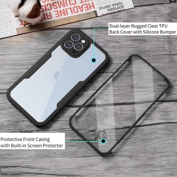 Coque Anti-choc - PROSHOP - pour iPhone 13 Pro Max - Noir - Transparent - Semi-rigide