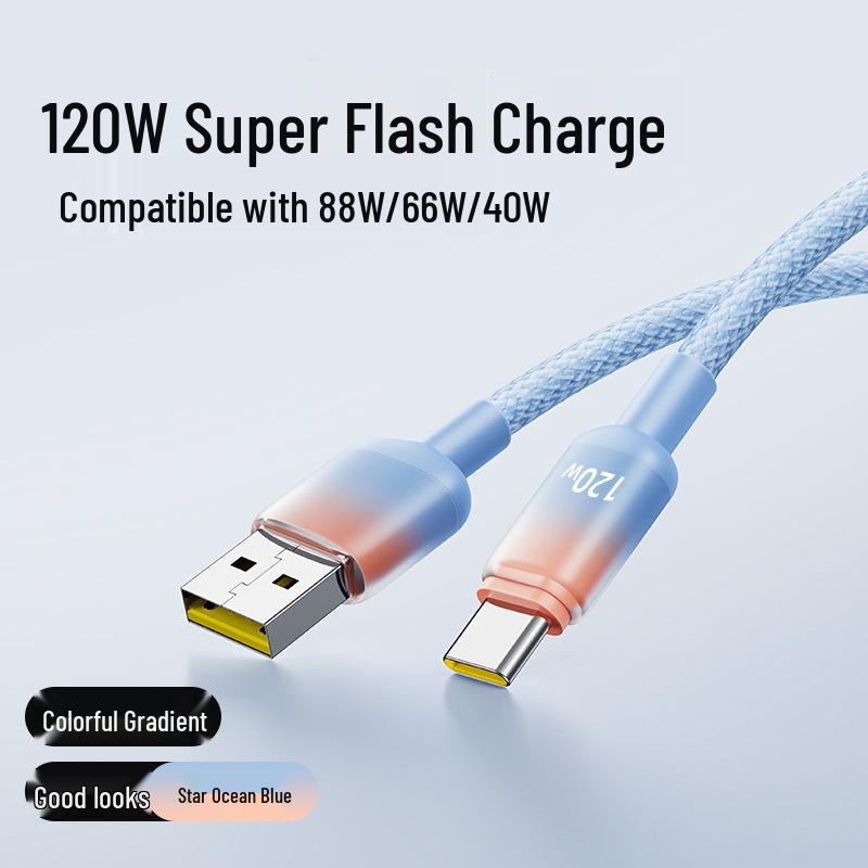 120W Super Fast 6A Charging Cable for Apple 15/16 & Huawei Type-C Devices
