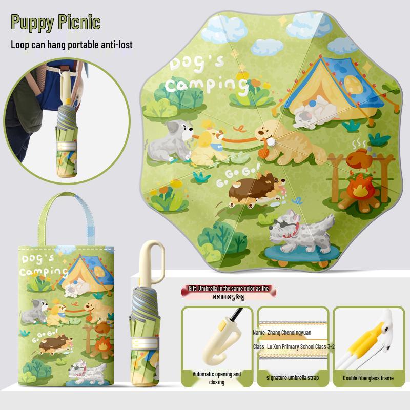 Dual-Use Automatic Folding Children's Umbrella with Ring Buckle – Sun Protection for School Boys and Girls