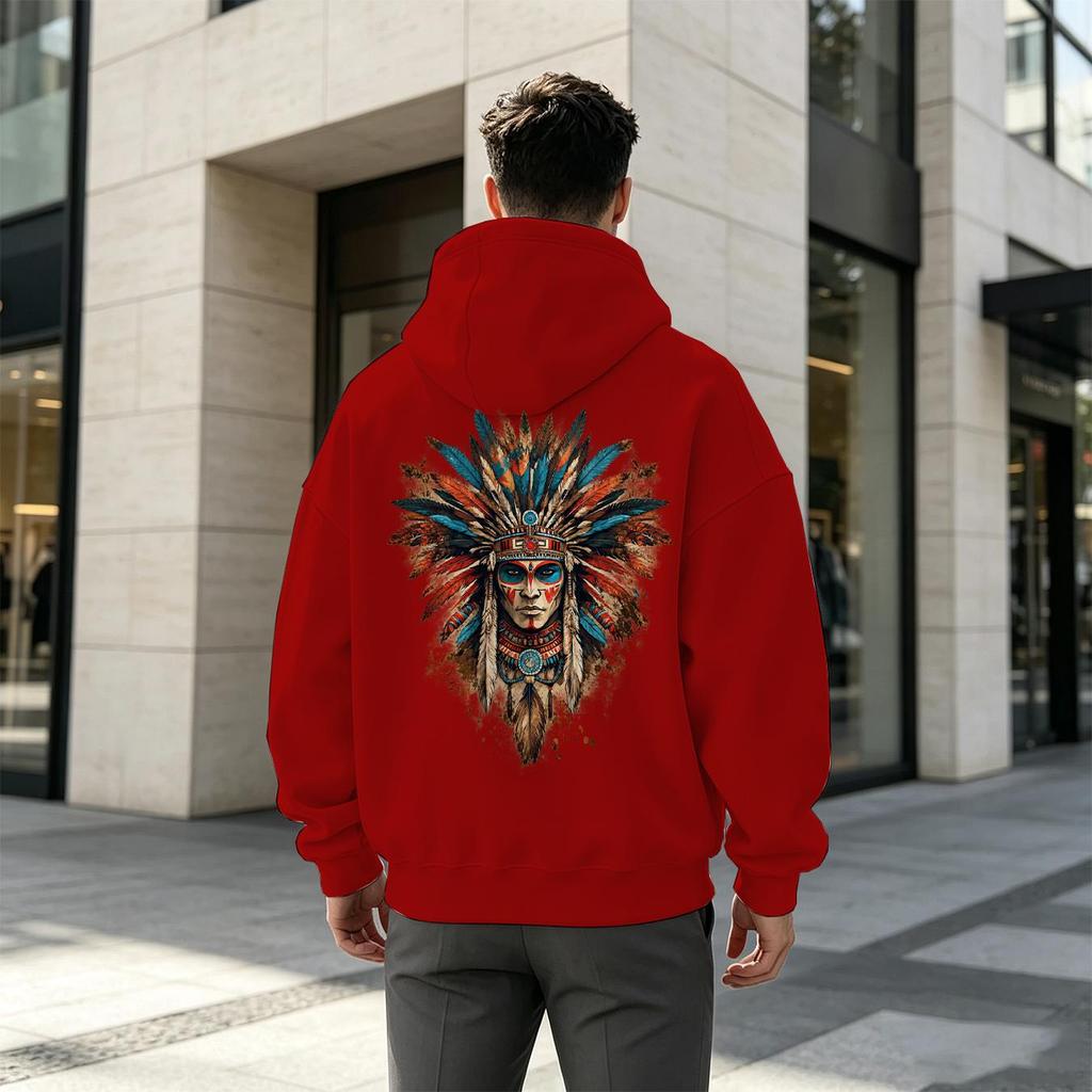 Men's Indian Themed 2D Print Breathable Hoodie – Soft Fabric, Stylish Versatile, Perfect for Halloween, Daily Casual Wear
