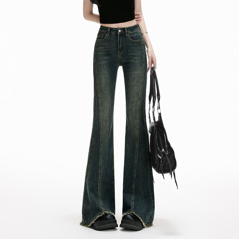 

Women s High Waist Retro Flare Jeans - 2025 Autumn Collection: Stretchy Slimming Floor-Length Pants XS: 75-82 lbs