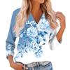 Women's Casual And Fashionable Flower Printing V-Neck Top With Seven Quarter Sleeves