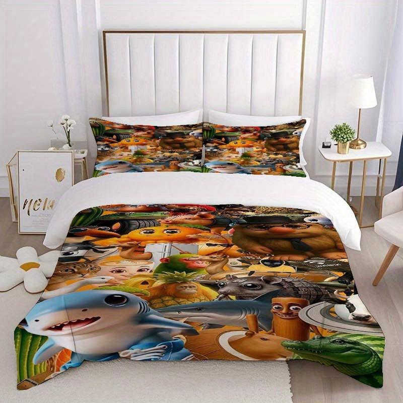 Set Copripiumino Brainrot da 3 Pezzi - Lavabile per Tutte le Stagioni, Confortevole Beige Chiaro Amichevole, Adatto per Biancheria da Letto di Camera da Letto e Dormitorio