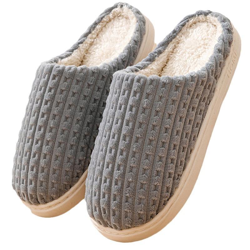 Plaid Cotton Slippers Men's Winter New Velvet Warm Inner Cotton Drag Couple Cotton Shoes Non-slip Silent Wool Slippers