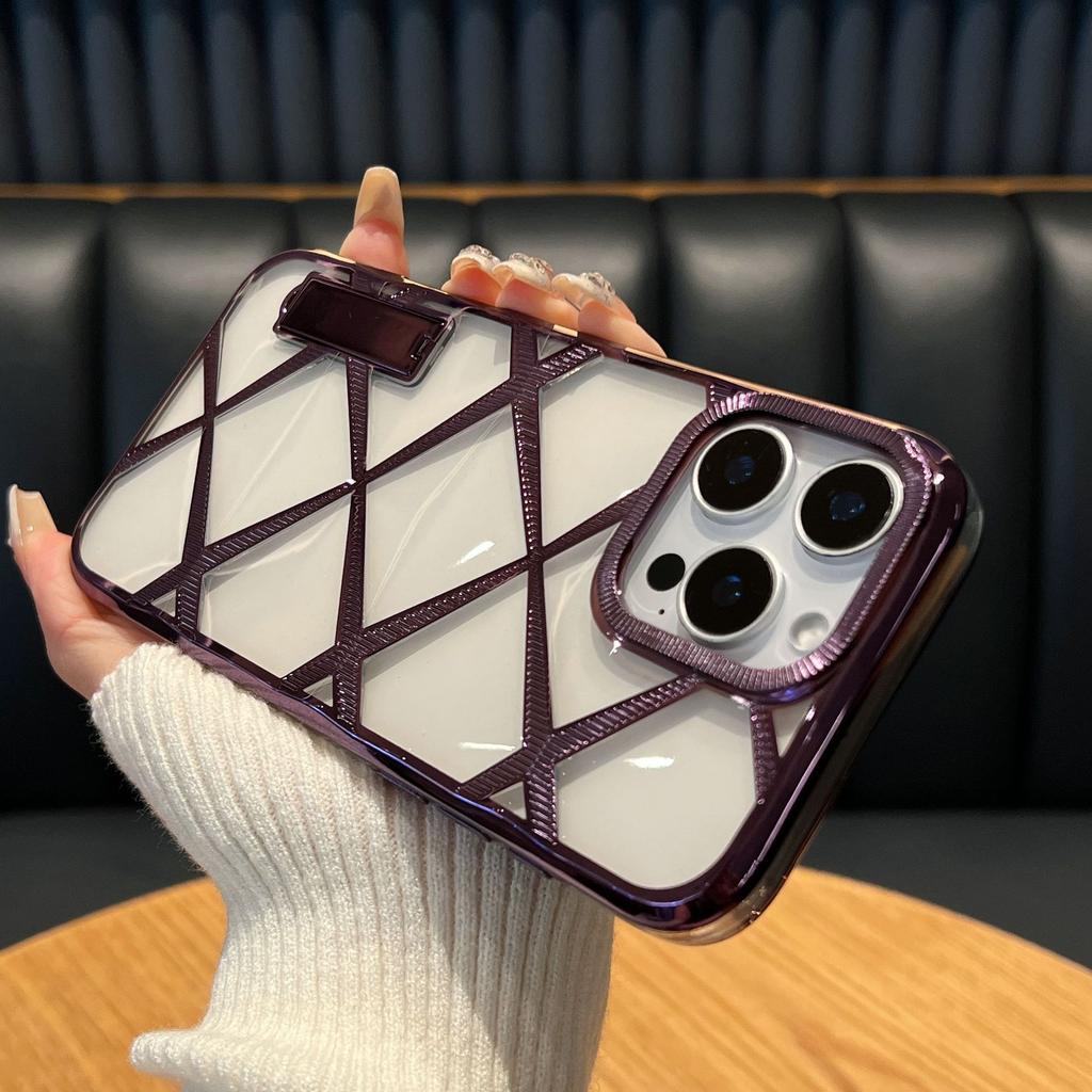 Applicable To Apple 16 Promax Mobile Phone Case Drill Pattern High-end Invisible Bracket Three-dimensional Diamond-shaped Electroplated IPhone14