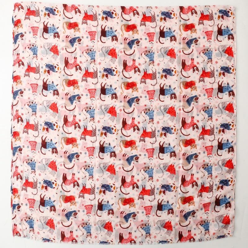 Luxury Women Viscose Scarf Summer Beach Shawl Long-Tailed Cat Print Cotton Linen Feeling Tassel Muslim Hijab Wrap Turban