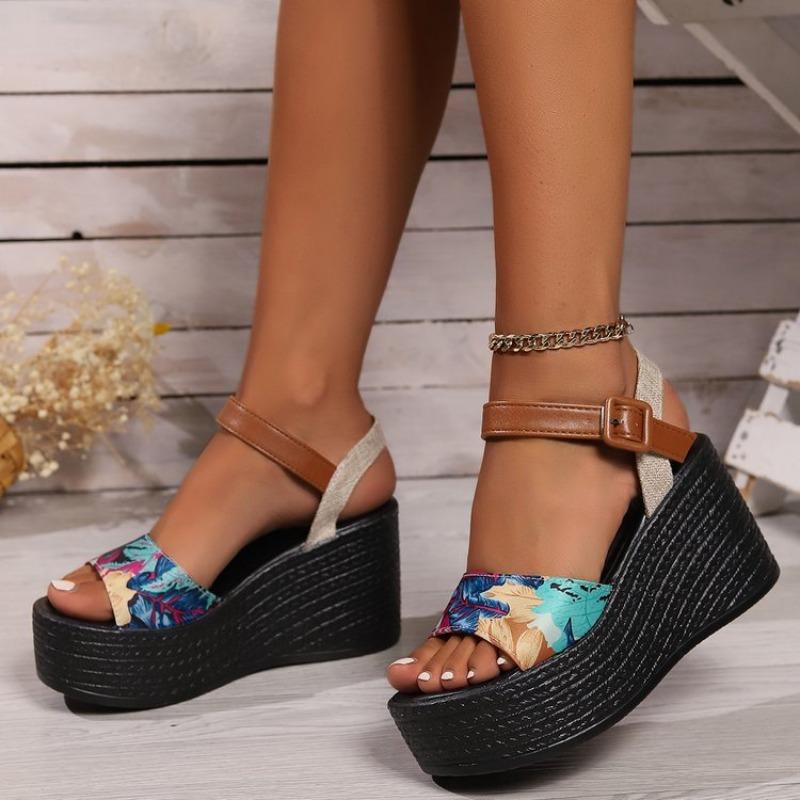 Large size summer new wedge heel sandals women's sequins high heel platform fashion muffin bohemian