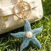Keychain Pendant Starfish Design Zinc Alloy Key Chain with Imitation Pearl Inlaid Anti-Oxidation Lobster Clasp Key Pendant
