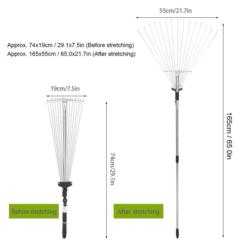 Garden Telescopic Rake Adjustable Folding Grass Leaves Rake Garden Cleaning Tool