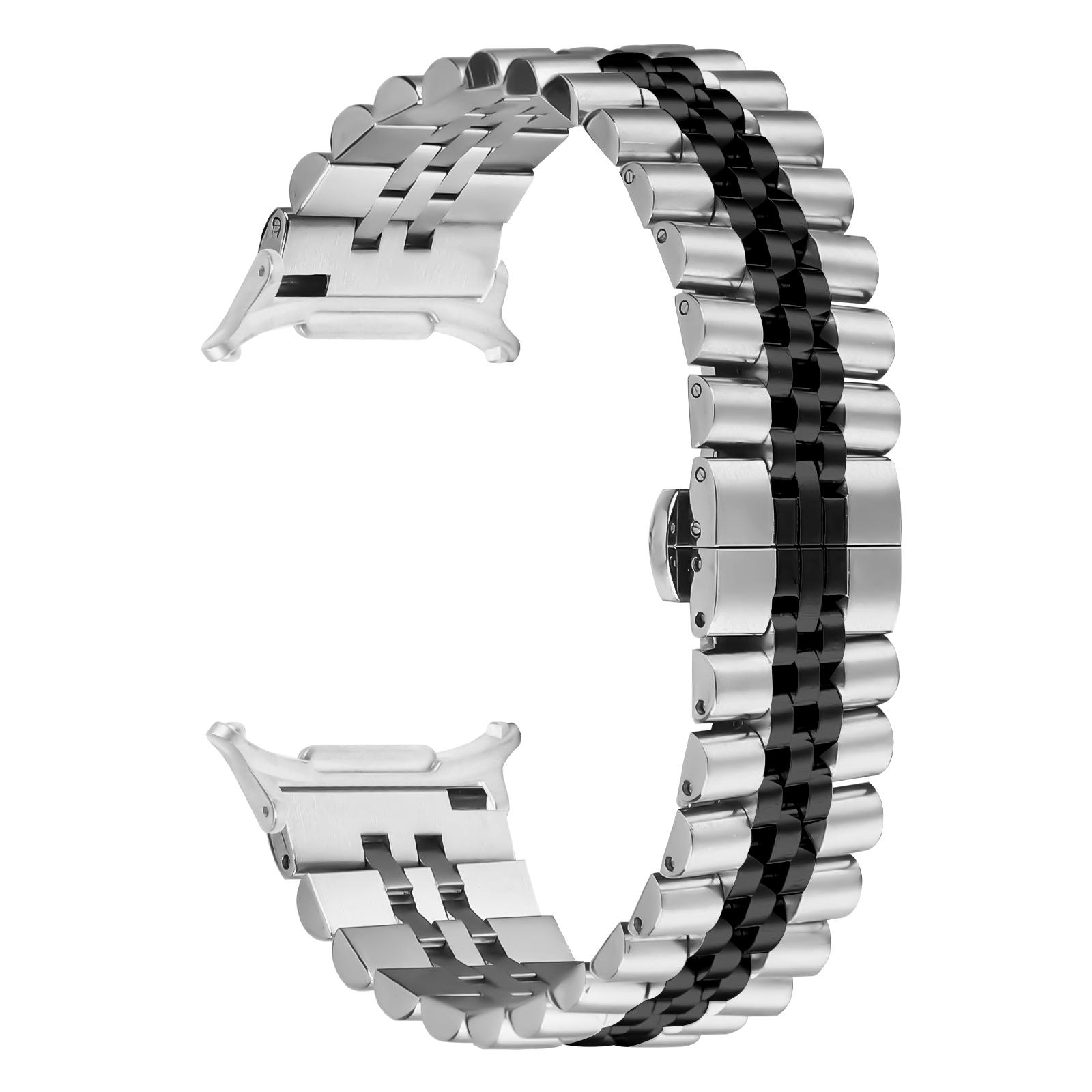 

Цветной ремешок для Samsung Galaxy Watch Ultra (2025) 47 мм металлический ремешок с застежкой-бабочкой из 5 звеньев Silver Black