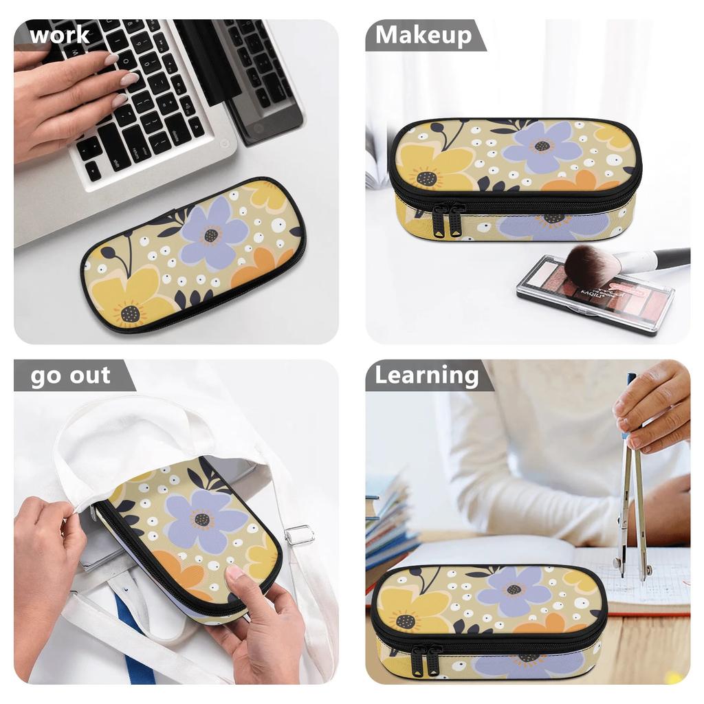 Pen Case 300D Polyester Portable Zip Around Closure with Removable Pen Slot Divider Mesh Pocket and Main Storage for Classroom Use
