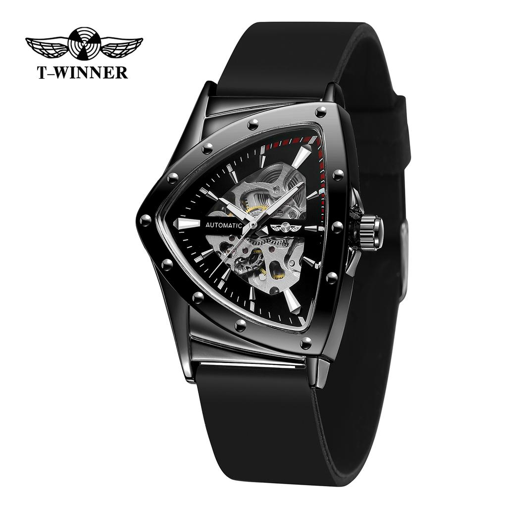 WINNER Sports Triangle Skeleton Automatic Men Watch Luminous Pointers Fashion Rubber Strap Luxury Military Mechanical Watches
