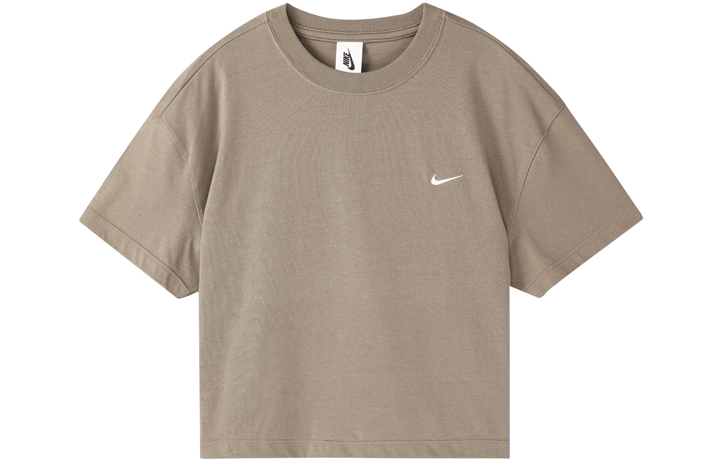 Nike T Shirts Women s Olive Gray Crew Neck Moderate DA0324-081 S