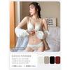 Women Lace Trim Front Closure Deep V Wireless Bra