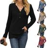 Women's Fashionable Casual V-neck Button Long-sleeved Top
