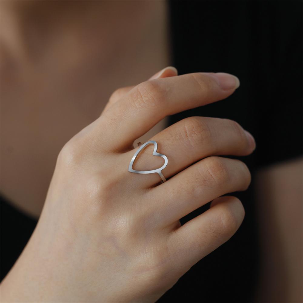 My Shape Love Heart Hollow Ring Women Girls Stainless Steel Adjustable Open Finger Rings Beautiful Fashion Jewelry Gift Lovers