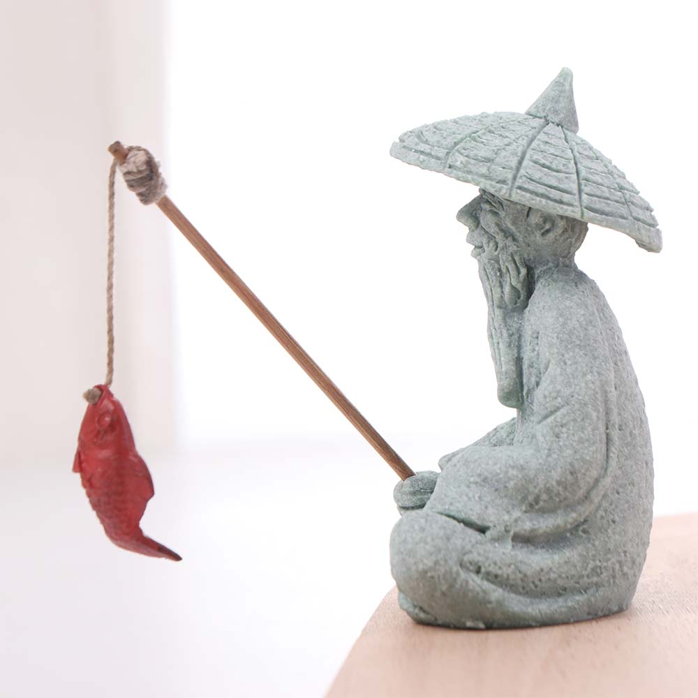 Cute Fisherman Statue Sandstone Garden Statue Micro Landscape Decor Dolls Statue  Living Room