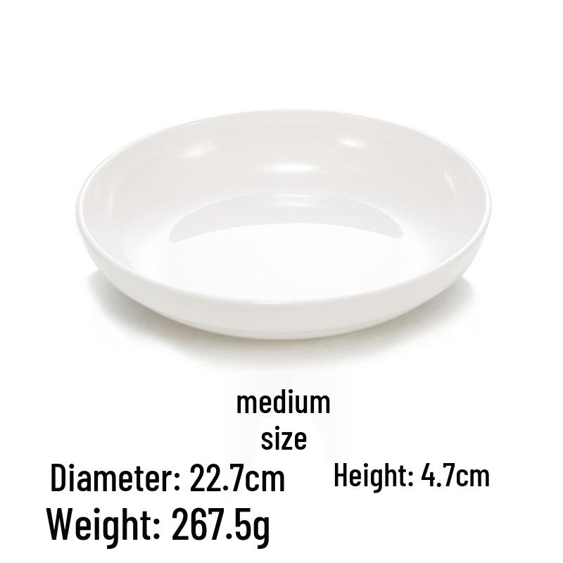 White Melamine Round Plate - Imitation Porcelain Tableware, Shallow Buffet Dinnerware Dish.