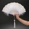 Lolita Feather Folding Fan Japanese Girl Gothic Court Dance Hand Fan with Pendant Gift Wedding Party Decoration