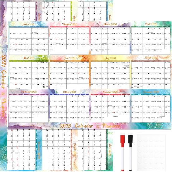 2026 2027 Yearly Wall Calendar Dry Erase Calendar for Wall 32" X 48" Large Erasable Monthly Wall Calendar Wet & Dry Erase Yearly Planner, Jan. 2026 -