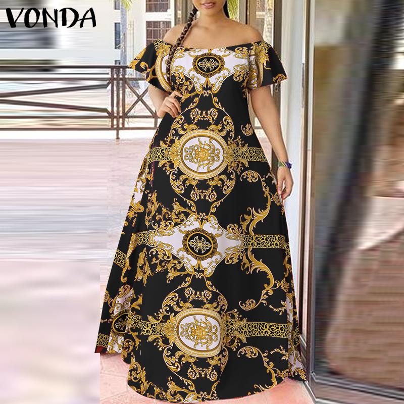 

VONDA женское свободное платье трапециевидной формы большого размера с прямым вырезом и короткими рукавами и принтом