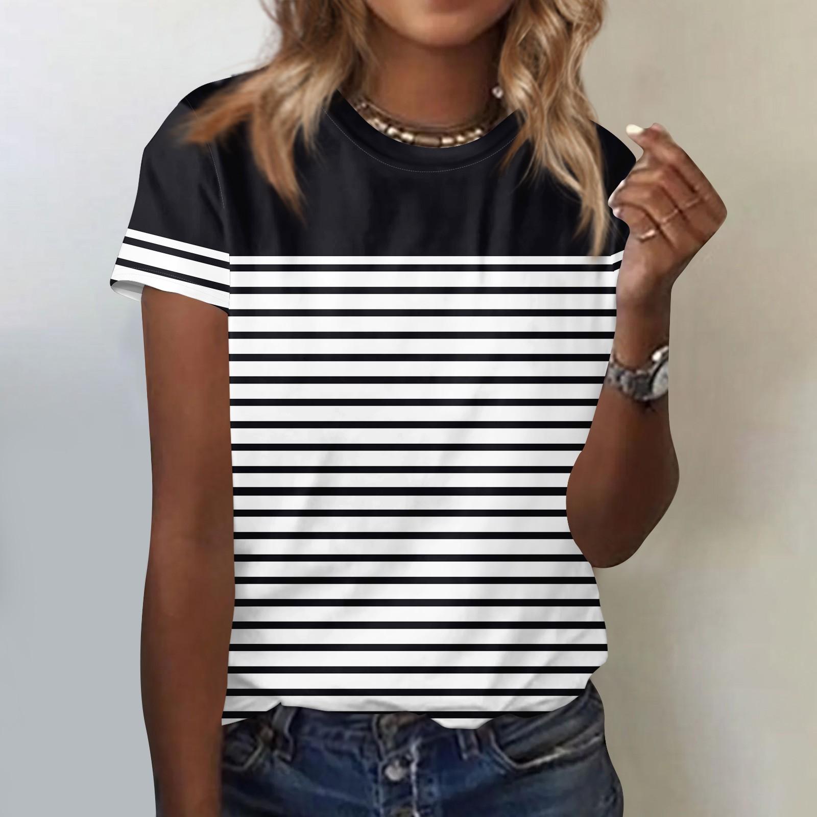 

Женские футболки, женские топы с короткими рукавами, нарядные летние повседневные модные блузки с круглым вырезом, топы-туники L чёрный