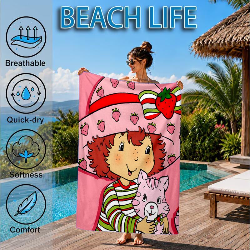 Strawberry Hat And Cat Beach Towel, Microfiber Beach Towel, Perfect For Pool, Beach, Travel, Home Decor Beach Party Fan Gifts