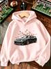 Children's Hoodie Featuring a Sports Car and Cherry Blossom Print; a Loose, Casual Fit Suitable for Autumn Wear.