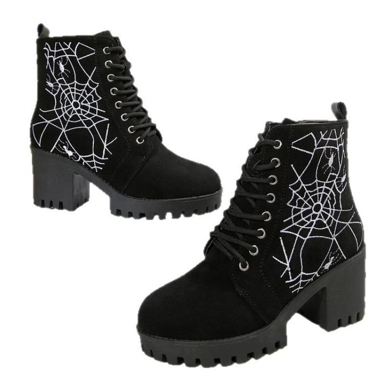 High-heeled, Fashionable Lace-up, New Retro Short Boots for Women, Thick-heeled and Plus-size Women's Shoes