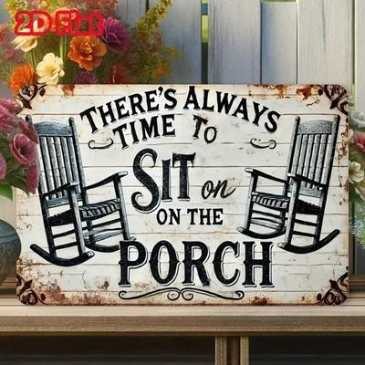 Vintage Tin Wall Sign Time To Sit On Porch Decor Metal Art Home Gift