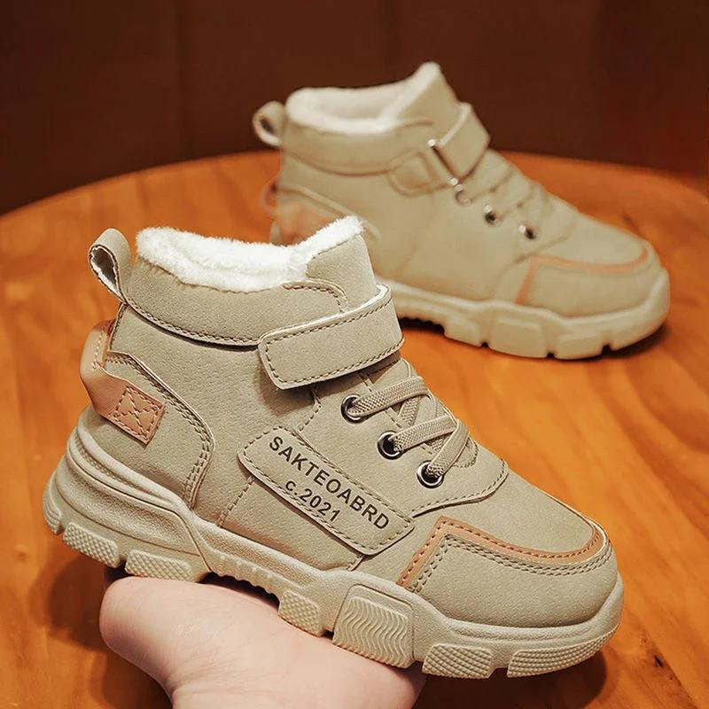 

Children Shoes Warm Plush Kids Winter Shoes Comfortable Simple Snow Boots Antiskid Boy Sneakers 27 хаки