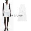 Summer Women's Minimalist Single-Breasted Small Pleated V-neck Patchwork Sleeveless Mini Dress 0387063