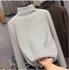 Girls Autumn Winter Striped Half Turtleneck Base Layer Shirt Long Sleeve Warm Thermal Top Korean Inner Wear