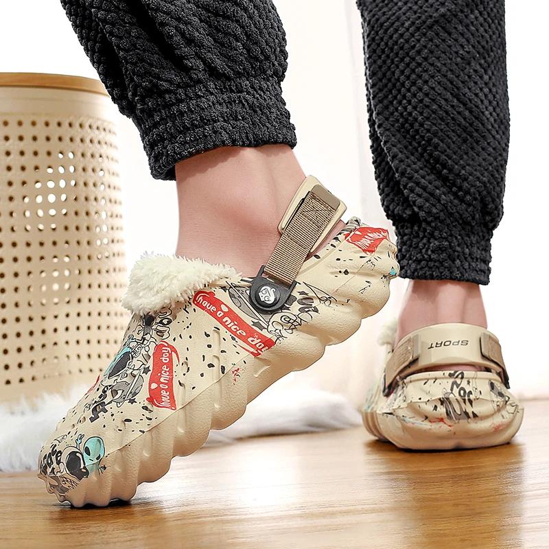 Winter Men's Slippers Outdoor Garden Clogs Male Casual Shoes Fashion Luxury Sandals Comfort Home Soft Slippers 40-45 Zapatillas