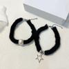 Soft Necklace Star/Round Bead Collarbone Chain Elegant Black Plush Neckchain Choker Pentagrams Accessory for Women