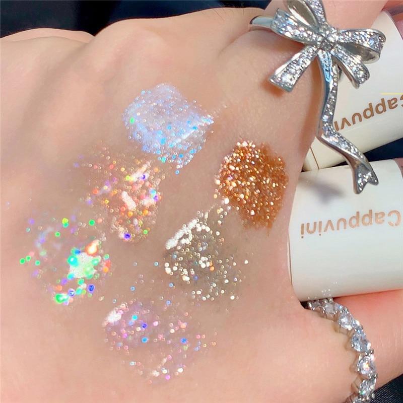 6 barev Glitter Tekutý zvýrazňovač očních stínů Voděodolný Perleťový Lesklý Flitry Ležící Morušový Makeup Kosmetika