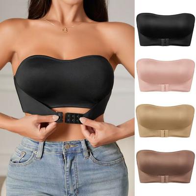 Soutiens-gorge Bralette Bustier sans bretelles à boutons devant pour femmes Sans armature invisible Confortable Bandeau Sous-vêtements