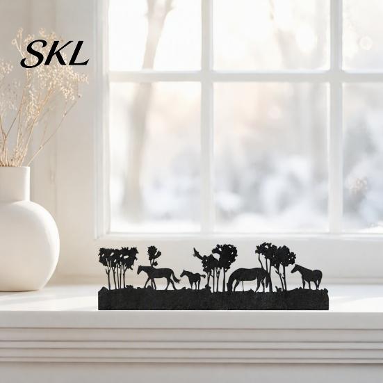 Holiday Gift for Friends Metal Iron Christmas Horse Tree Candlestick, Forest Shadow Candle Office Desk Ornament Holder, Tabletop Centerpiece