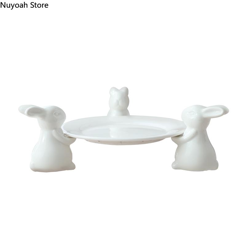 White Ceramic Rabbit Tray Creative Candy Tray Wedding Birthday Cake Tray Stand Dessert Table Tea Dessert Stand Display Plate