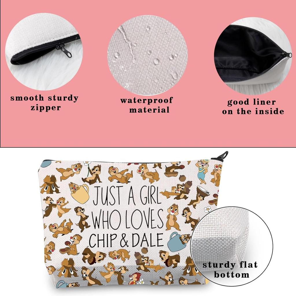 JNIAP CHIP& DALE Gift Cartoon Movie Gift Zipper Makeup Pouch Bag for Squirrel Lovers (C D)
