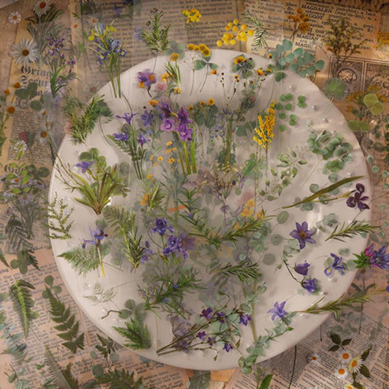 12 Blatt 2 Packungen Transparente PET-Aufkleber Scrapbooking-Materialien DIY Journal Collage Floral Blätter Pflanzen Deko-Aufkleber