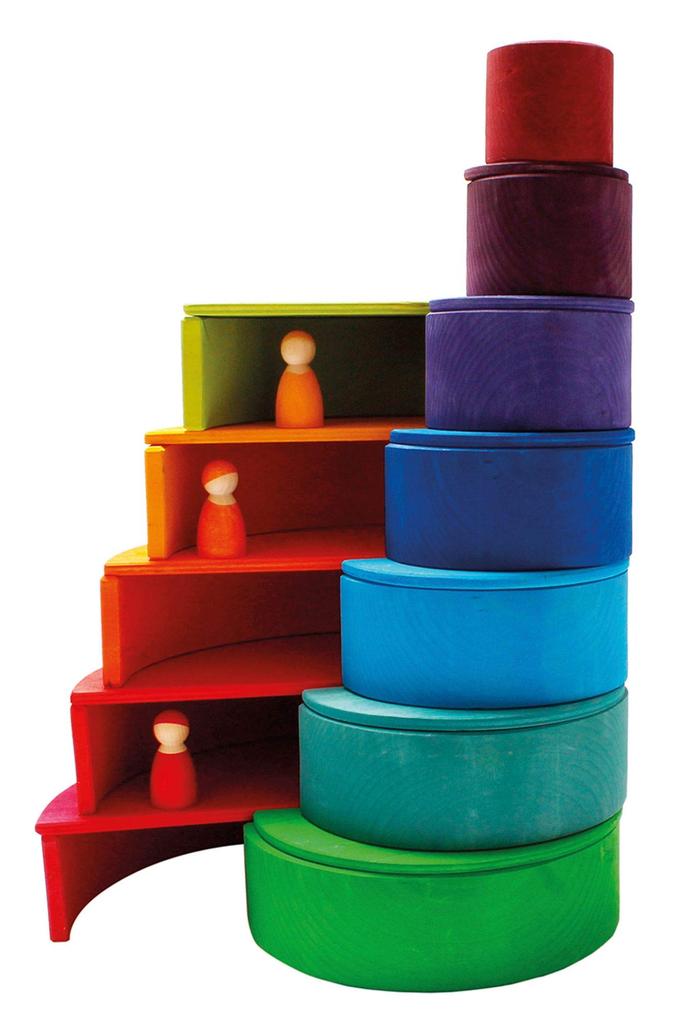 Grimm's Rainbow Semi-Circle Wooden Building Blocks, Educational Toy, Pretend Play Board, 18.5cm H x 37cm W x 0.8cm D (Largest Part)
