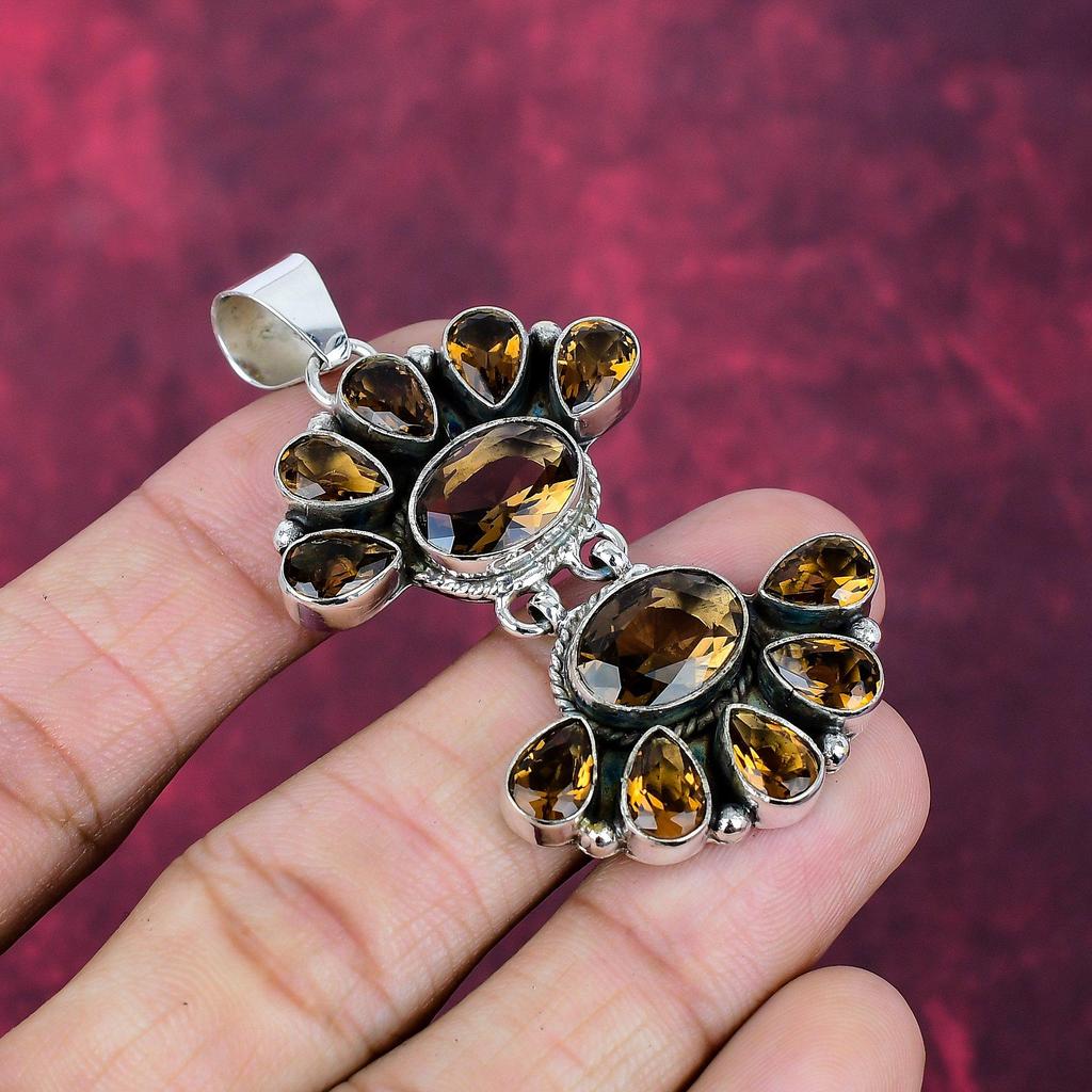 Smoky Topaz Handmade Gemstone Pendant, 925 Solid Sterling Silver Pendant Antique Jewelry, For Engagement Gift