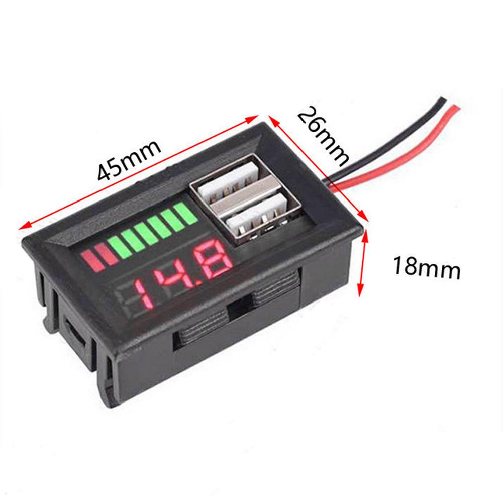 Voltmetru auto 12V, panou de tensiune, ieșire duală USB, 5V 2A, indicator de capacitate a bateriei, tester de putere pentru baterie cu plumb-acid