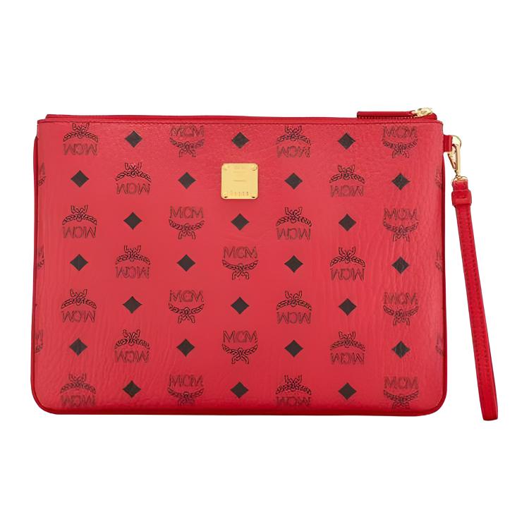 MCM Year of the Rat Clutch Bag, Red Visetos Monogram Wristlet with Mouse Print, for Daily Travel Shopping Cosmetics MXZASXL02RJ001