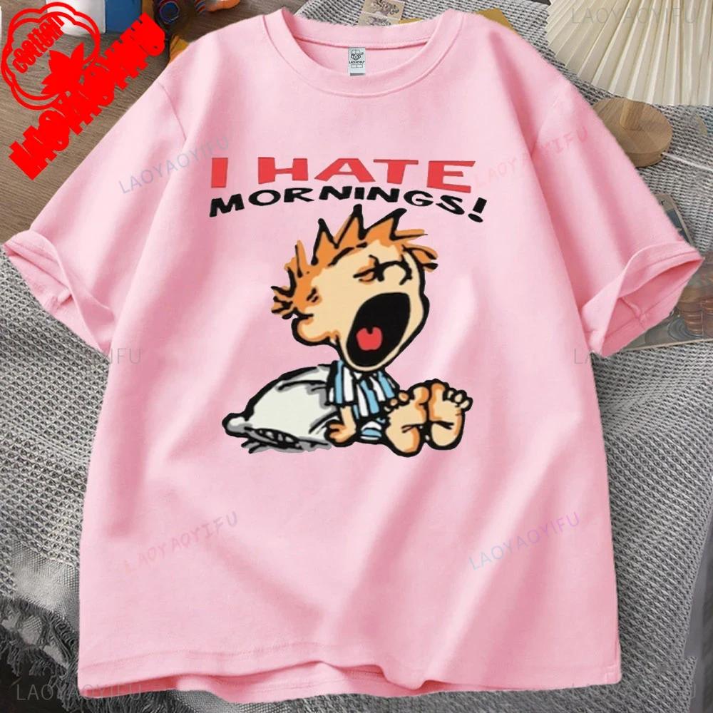 ZX Tee Vintage I Hate Mornings Premium T-Shirt Retro Cartoon T-Shirt Vintage 90s Tee Comfortable Personality for Outdoor Enthusiasts