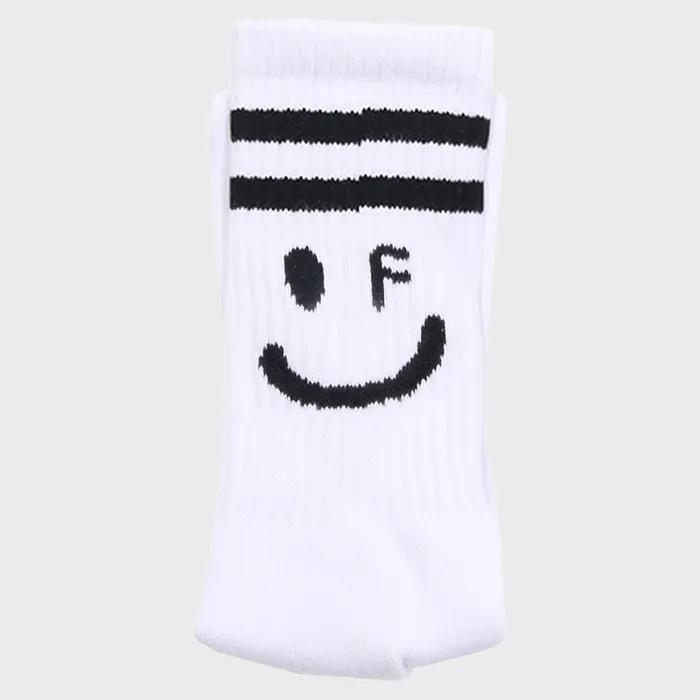 [UNISEX] Drawing Black Smile Logo Socks 1 Pack_White