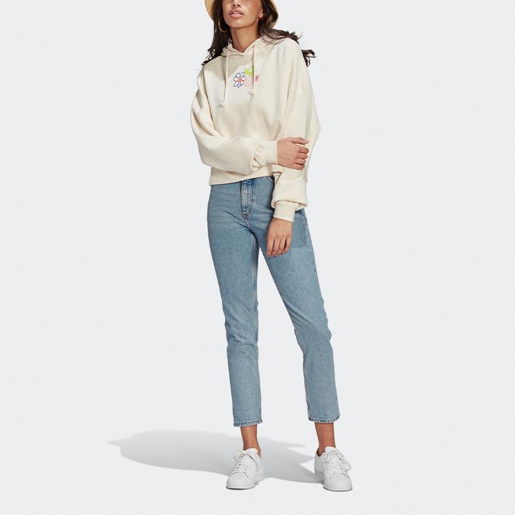 Adidas Originals Trefoil Hoodie Short Sports Pullover Sweatshirt Women Hoodies Off-White GP3495